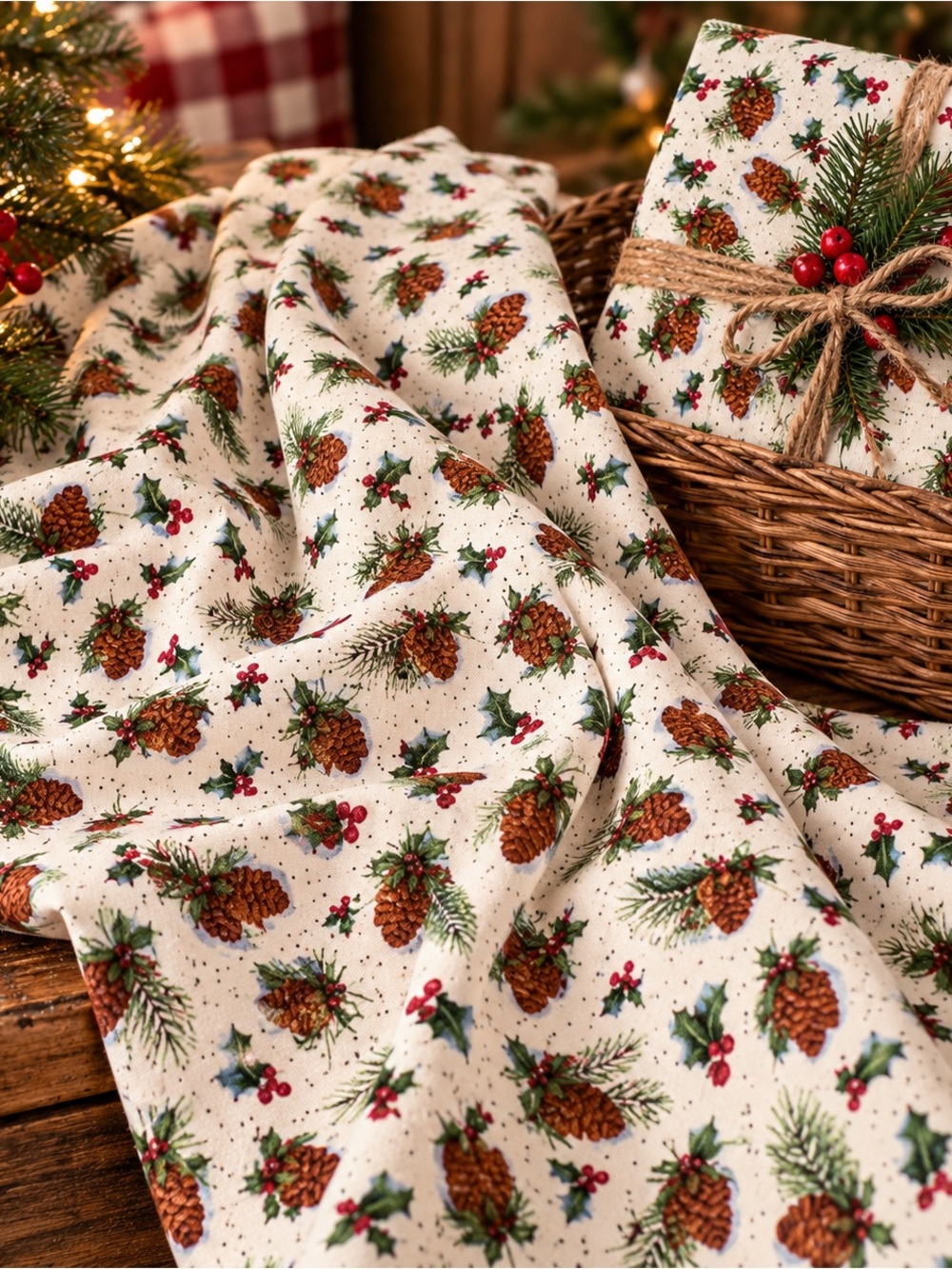 Vtg 1990’s Karen Jarrar Marcus Bros Christmas Pinecone Cotton Fabric 1.25 Yd